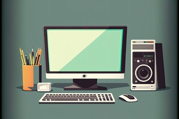 illustration computer monitor and computer, ai generated