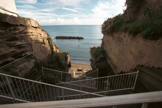 Panorama of the Corricella bay from the shore of the Chiaia beach