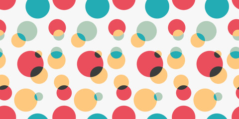 Multi-colored circles intersecting each other. Vector print for interior and seamless backgrounds, wallpaper, fabric, decor.