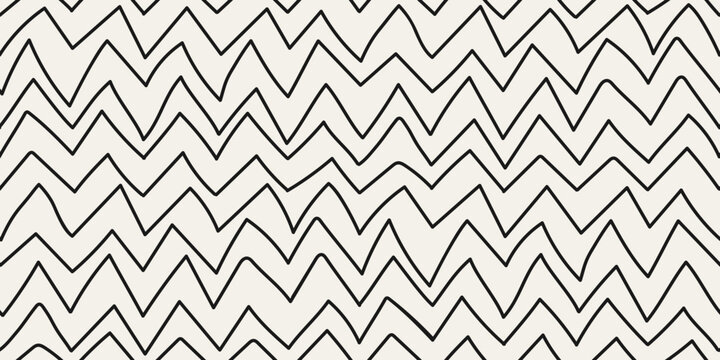 Zigzag on a white background from black doodles. Vector print for interior and seamless backgrounds, wallpaper, fabric, decor.