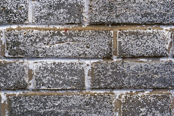 Close-up of gray and white brick wall at City of Zürich district Schwamendingen on a cloudy winter day. Photo taken January 29th, 2023, Zurich, Switzerland.