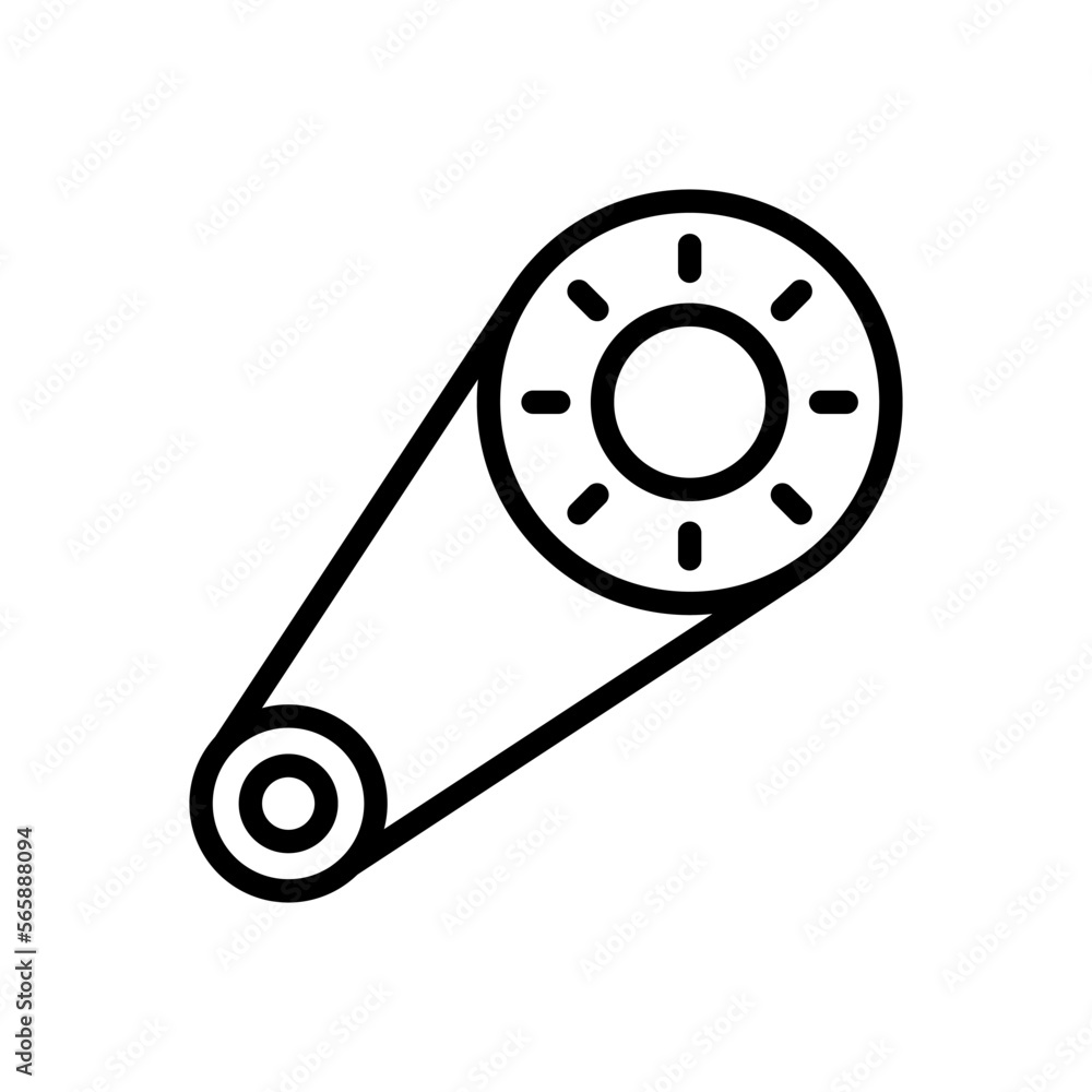 Poster belt and two pulleys outline vector icon isolated on white background. belt and two pulleys line ico