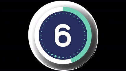 Mint Blue Flat Countdown Timer 10s on transparent alpha channel backgrounds. Clip includes entry and exit animations and begins and ends on a blank scree. Perfect for sport videos.