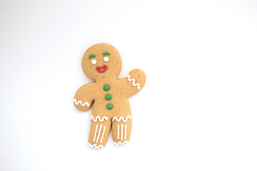 Gingerbread man christmas cookie on a white background