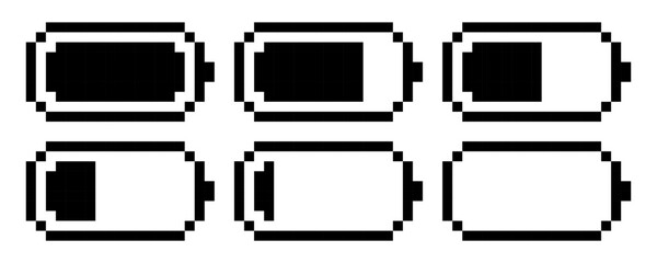 Accumulator black indicator icon. Battery charging process. Battery charge level set. Vector illustration