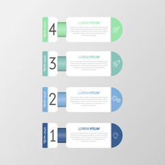 Infographics. 4 stages of development, marketing, workflow or plan. Business strategy with icons. Report and statistics diagram.