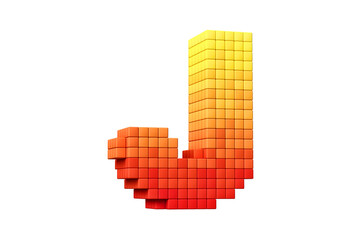 Obraz premium Arcade old school style pixel art font letter J in yellow to orange color scheme. High quality 3D rendering.