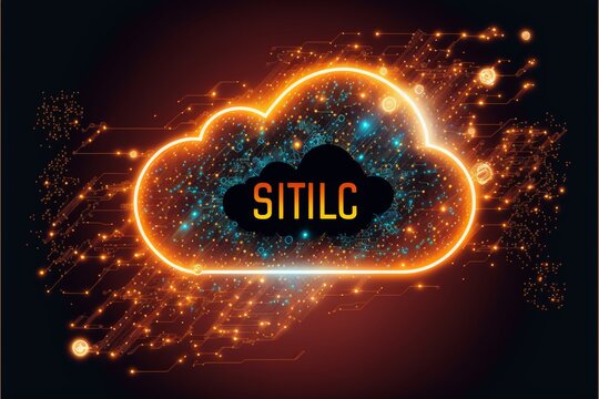 Cloud Speicher Symbol in Form einer Wolke mit Datennetzwerk, ai generativ