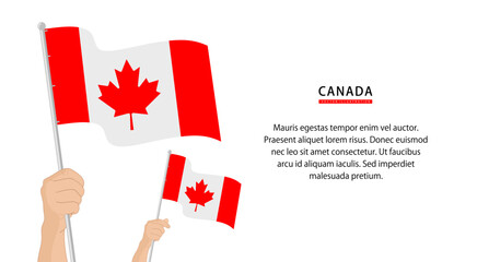 Fototapeta na wymiar Hand holding Canada flag. Illustration in flat style. Waving flag of Canada isolated. vector illustration
