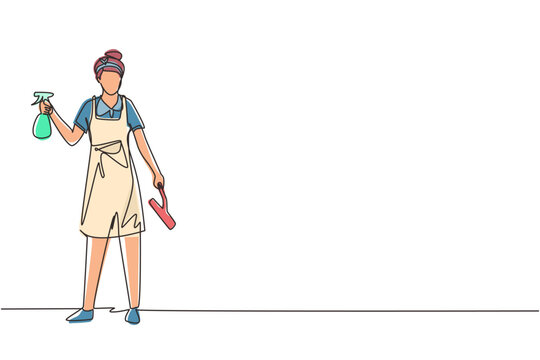 cleaning lady holding spray bottle and squeegee clip art preview