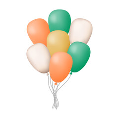 Bunch of 3D gel balloons on a white background. Flying balloons in the colors of the Irish flag. Decoration object for birthday, wedding, festival, any holiday. Vector illustration.