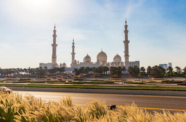 Abu Dhabi, UAE - 11.27.2022 - View of a Sheikh Zayed grand mosque, largest mosque in the country. Religion