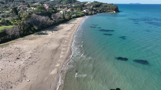 Aerial drone view of astrakeri beach in north corfu, Grecce