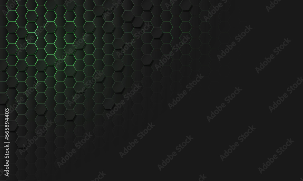 Poster abstract green light dark grey hexagon texture 3d geometric pattern with blank space design modern t