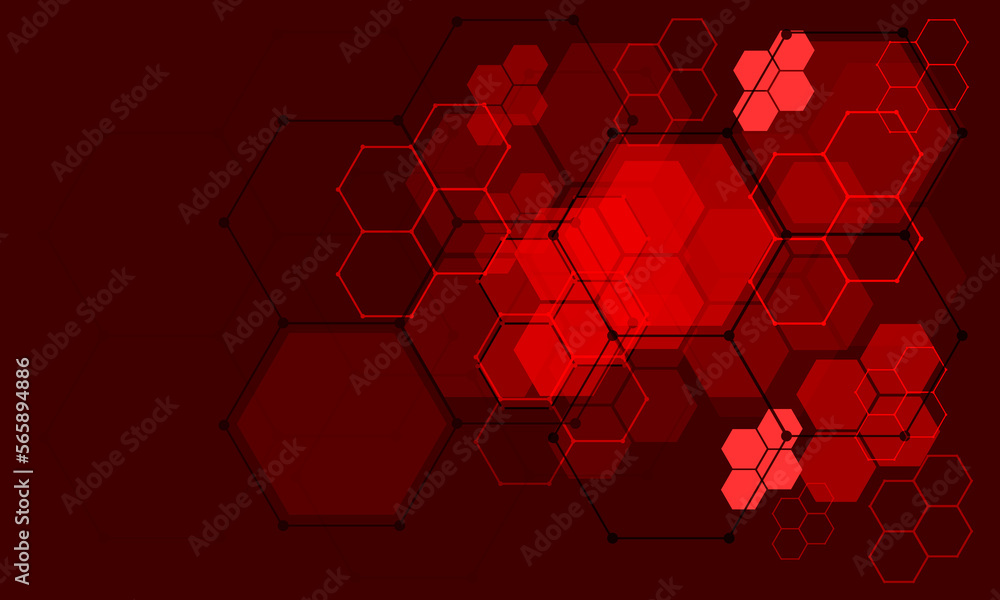 Poster abstract red hexagon line technology futuristic geometric connect network design modern on brown bac