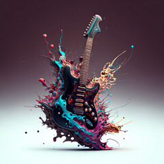 Surreal abstract splashy explosive electric rockstar hard rock guitar digital print