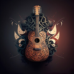 Viking Fantasy acoustic guitar mandolin bard instrument - obrazy, fototapety, plakaty
