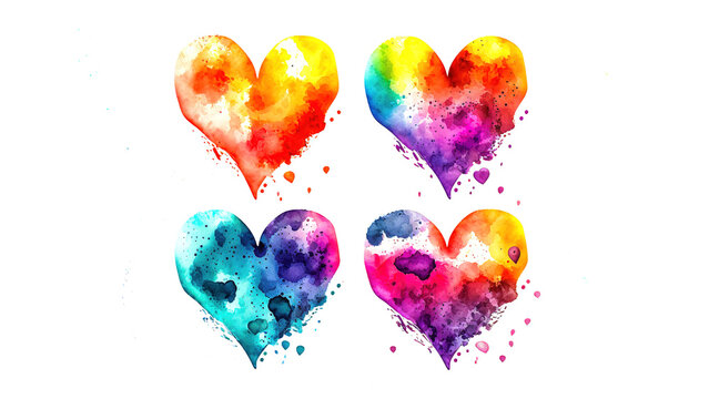 Romantic background of hearts painted in watercolor