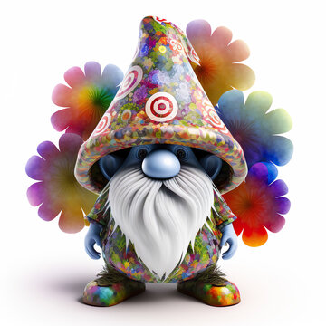 Psychedelic colorful vibrant fantasy gnome