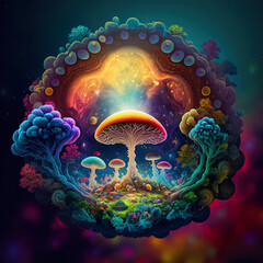Psychedelic Trippy Groove Magic Mushrooms, Digital Print