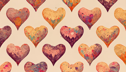 Cute drawn hearts seamless pattern, great for Valentine's Day, Weddings