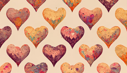 Fototapeta premium Cute drawn hearts seamless pattern, great for Valentine's Day, Weddings