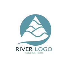 Logos of rivers, creeks, riverbanks and streams, tributaries, riverbanks with a combination of mountains and agricultural land with a modern and simple minimalist vector design concept