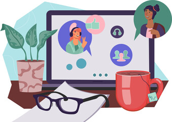 Video conference or online training, business team chat banner design. Webinar and online education, video conference concept.