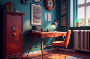retro style luxury study room made with generative ai, 