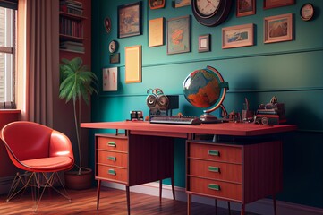 vintage style study room made with generative ai, working