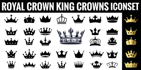 Mega collection of the crown icon set, and crown logo. Crown silhouette set, royalty crown vector clip art - Vector illustration.