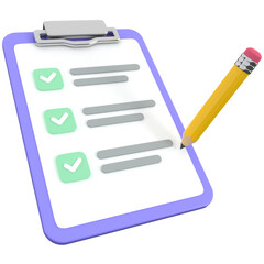 Clipboard icon with 3d pencil, for UI, poster, banner, social media post. 3D rendering