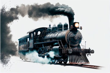 Fototapeta na wymiar train with smoke on white background