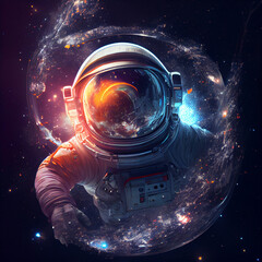 Plakat Astronaut on the moon, in space, black hole, gravitional lensing, AI Generative