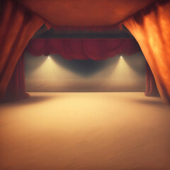 Generative AI: Empty theater stage with red velvet curtains. 3d illustration Background