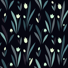 Spring flowers seamless vector pattern. Cute small flowers and leaves background, girly textile print