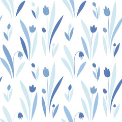 Spring flowers seamless vector pattern. Cute small flowers and leaves background, girly textile print