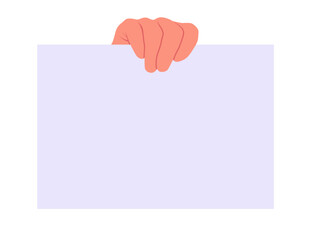 Hand holding blank piece of paper cartoon flat mockup vector illustration