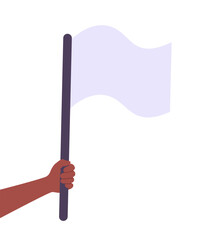 Black man's hand holds a white flag vector illustration