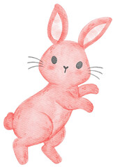 cute watercolour pink bunny rabbit cartoon hand drawing illustration