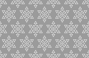 Jewish seamless pattern with geometric flowers and six pointed stars line style vector illustration