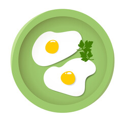 Fried scrambled eggs in a plate for breakfast. Flat design vector illustration.