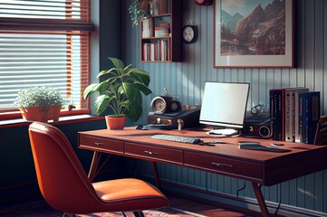 vintage home office made with generative ai, wooden