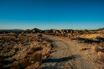 The Mahoya desert in Murcia, Spain, in winter at sunrise