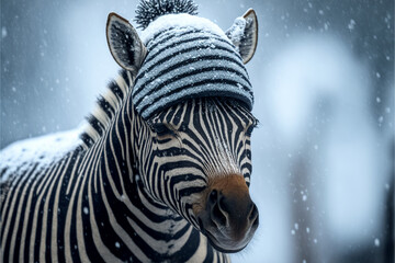 Animal wearing warm winter hat during cold winter. AI generated