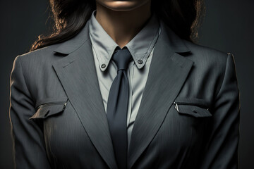 Close-up at a woman in formal business uniform suit, Successful businesswoman concept. Generative Ai image.