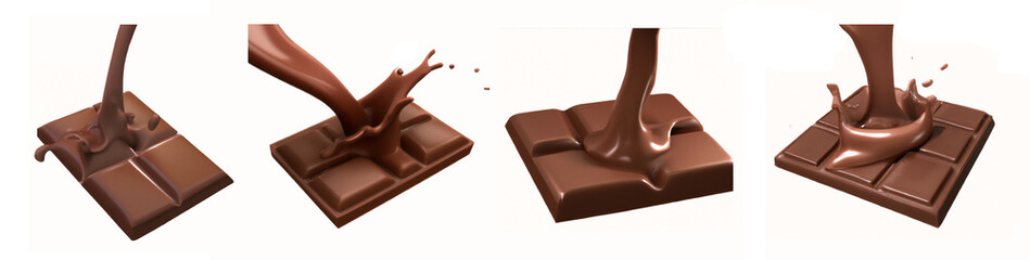 Chocolate splash in the center isolated on white background.