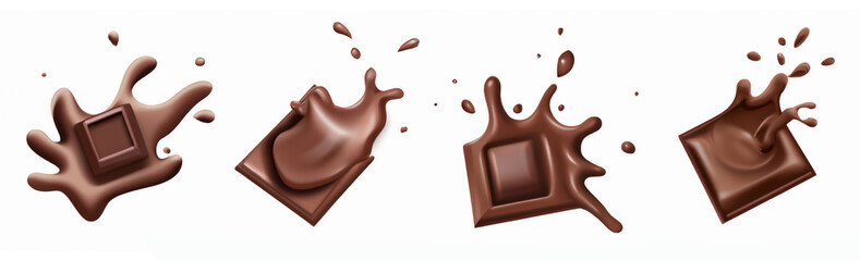 Chocolate splash in the center isolated on white background.