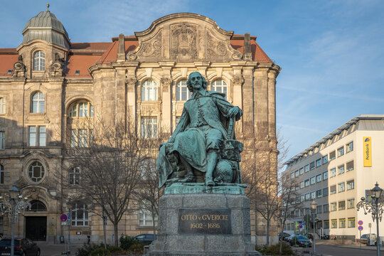 Otto von Guericke Statue in front of New Town Hall - Magdeburg, Saxony-Anhalt, Germany