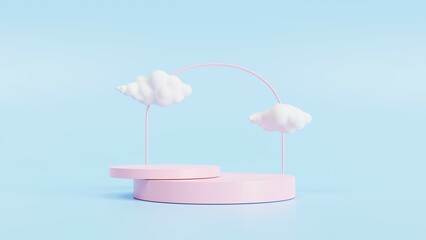 Pink podium with cloudy on blue background. 3d rendering.